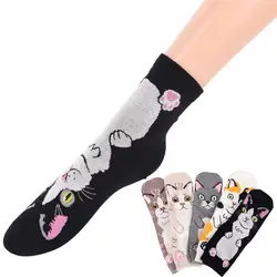 Harajuku Хлопковые женские носки cat face pattern Носки личности chaussette femme женские носки осень-зима носки