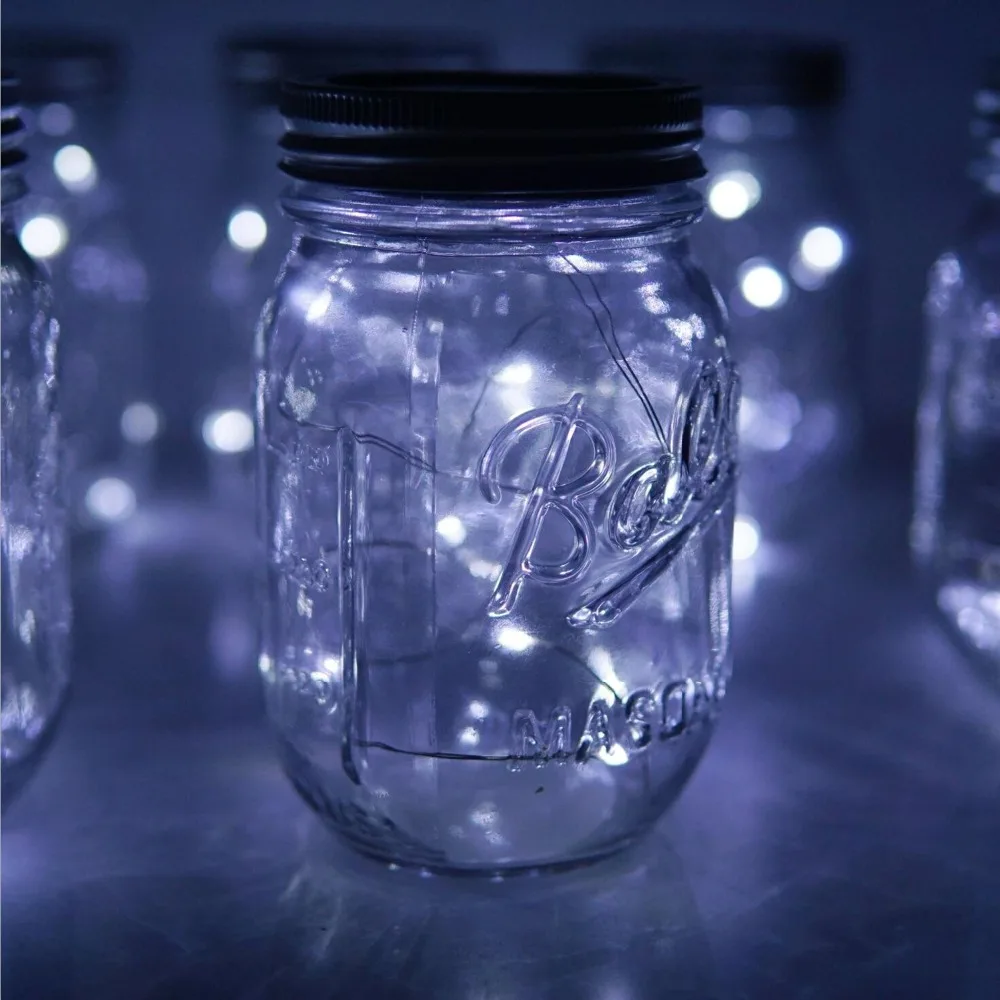 6 حزمة ميسون مصابيح كؤوس 20 LED الشمسية الملونة الجنية سلسلة أضواء الأغطية إدراج ل الباحة يارد حديقة حزب الزفاف زينة عيد الميلاد