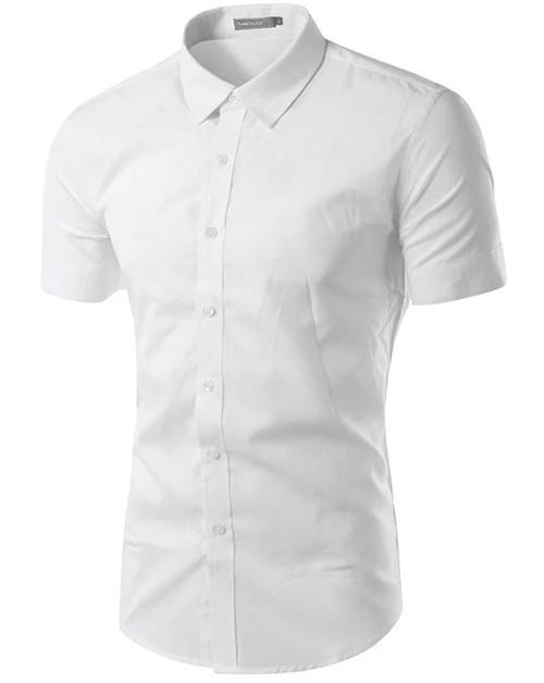 Мужская рубашка с коротким рукавом, приталенная, Camisa Social Masculina Chemise Homme, новинка, летняя мужская однотонная деловая рубашка 6537 - Цвет: White