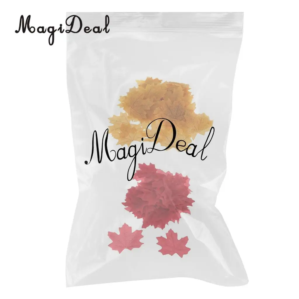 MagiDeal 200 Piece Artificial Maple Leaf Autumn Leaves Stage Props Decor 100x Yellow and 100x Wine Red