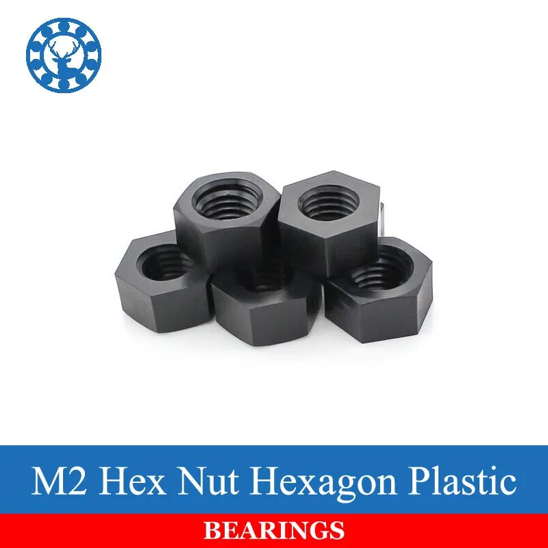 New 50Pcs DIN934 M2 Black Nylon Hex Nut Hexagon Plastic Nutsin Nuts