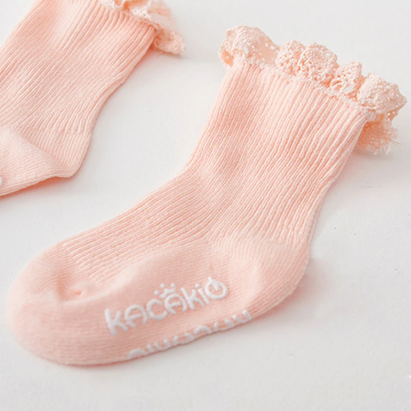 Носки для малышей розовые/белые милые кружевные носки принцессы для маленьких девочек хлопковые короткие носки с оборками для малышей Meias Infantil