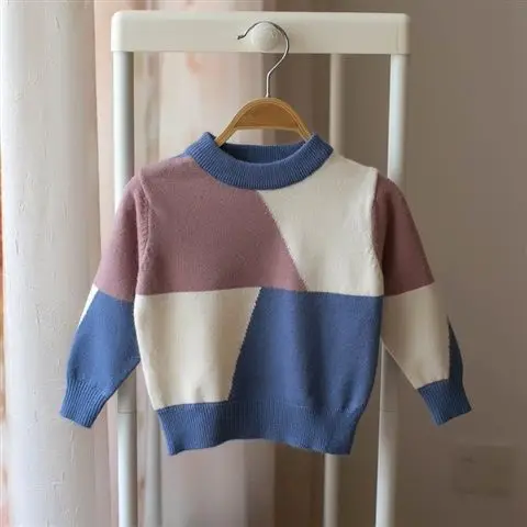 INS/популярный свитер для маленьких мальчиков вязаный свитер для мальчиков 1, 2, 3, 4, 5 лет осенне-зимний свитер с геометрическим узором и высоким воротником - Цвет: blue