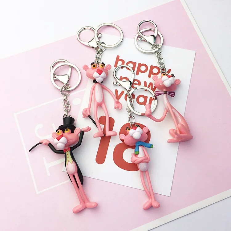 

2019 Hot New cute Pink Panther Keychain Vinyl Doll Gift For Women Pink Panther Cartoon Keychain Creative Birthday Key Chain