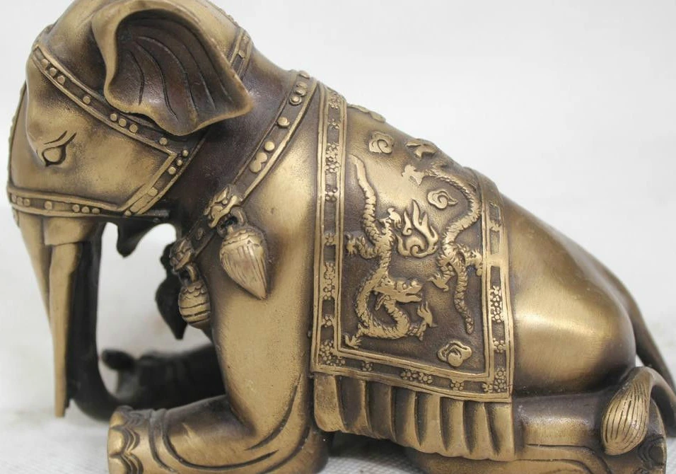 

4"China Chinese Folk Bronze Lucky Dragon Elephant Auspicious Statue Sculpture