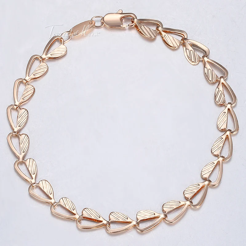 

Women's Bracelet 585 Rose Gold Filled Heart Leaf Shape Link Bangle Hand Catenary Bracelet For Women 6mm 18.5cm GB424