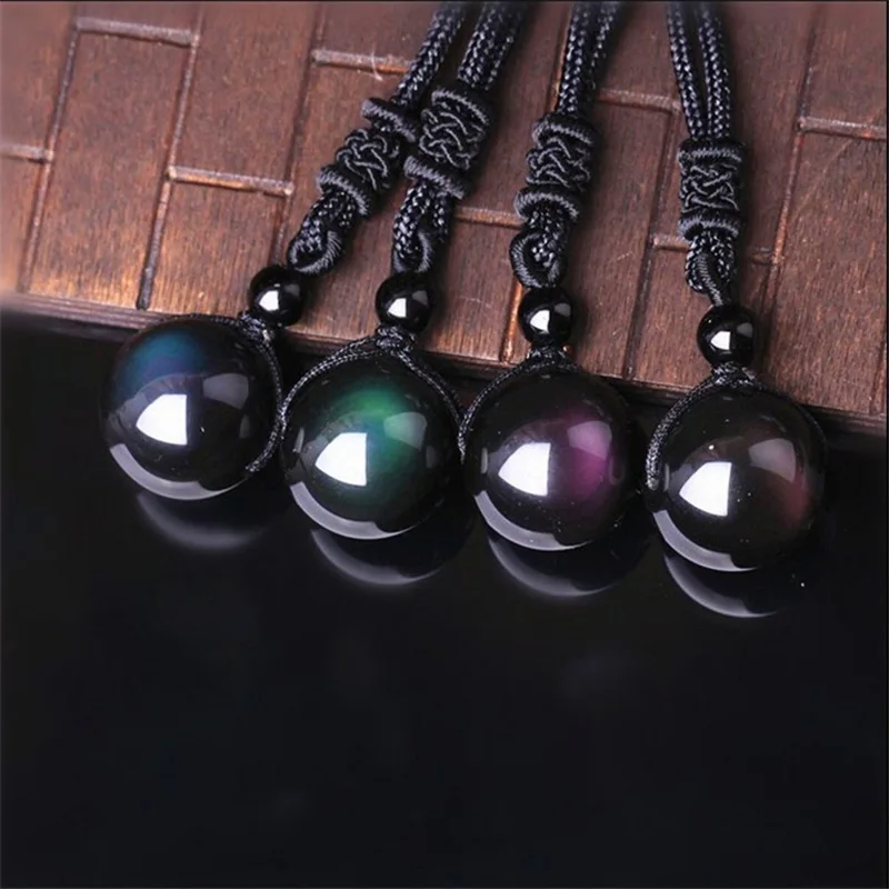 

Fashion Rainbow Black Obsidian Eye Beads Ball Natural Stone Necklace Pendant Transfer Lucky Love Crystal Jewelry Fit Women Men