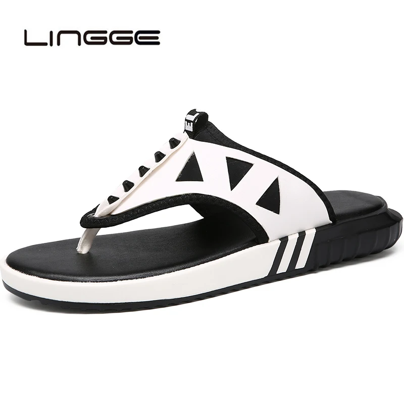 

LINGGE 2019 New Arrival Summer Men Flip Flops High Quality Beach Sandals Non-slip Male Slippers Casual Shoes Men