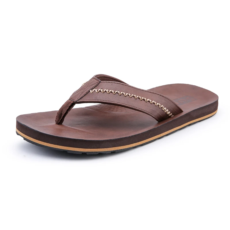 

Brand Men's Luxury Flip Flops 2019 Genuine Leather Slippers Summer Beach shoes For Men Fashion Outdoor Sandals Male Plus Size 46