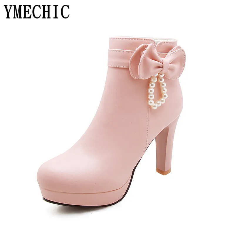 YMECHIC/2018 Белые и розовые свадебные туфли на высоком каблуке для невесты обувь в