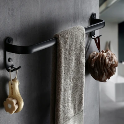 Hongdec настенное крепление пространство Алюминий черный аксессуары для ванной комнаты Туалет держатель мыльница набор - Цвет: Single towel bar