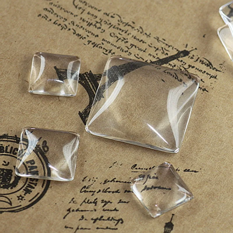Square Glass Cabochons Transparent Clear 10mm, 12mm, 14mm, 15mm, 20mm, 25mm Glass Cabochon Beads For Blank Pendant Tray 100pcs