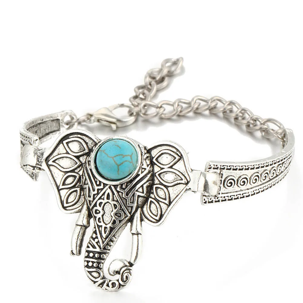 

Bohemian Retro Vintage Tibet Silver Bracelet Owl Fatima Elephant Moon stone Charm Bracelets Bangles Boho Jewelry free shipping