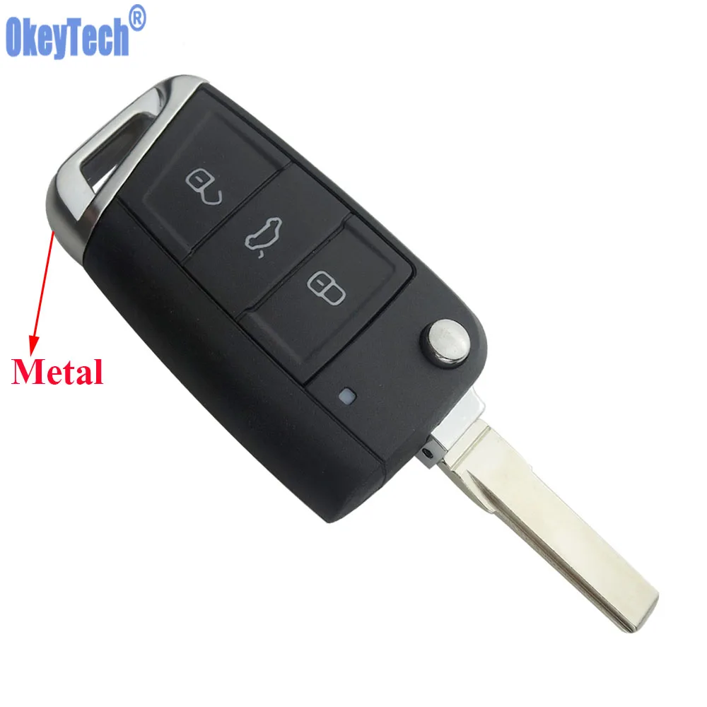 OkeyTech New 3 Buttons Flip Folding Car Key Shell Fob For Volkswagen VW Golf 7 GTI MK7 Remote Auto Replacement Key Free Shipping