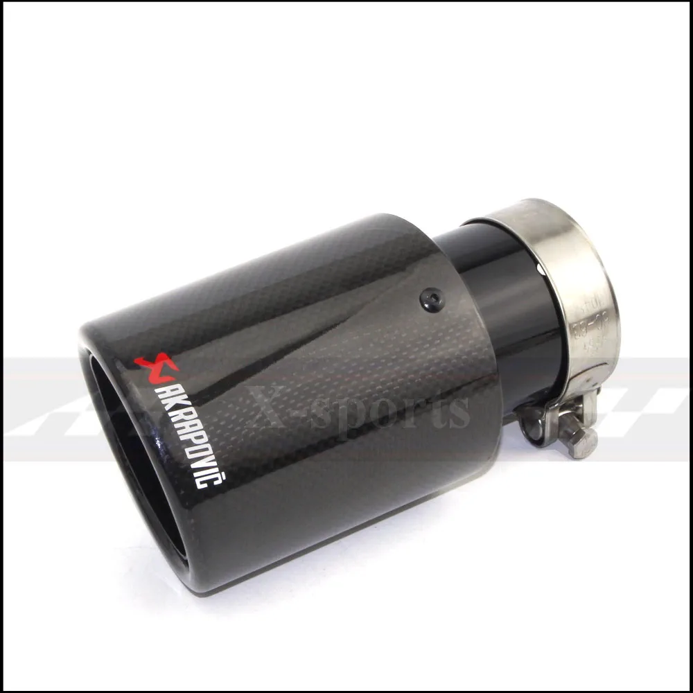 Akrapovic Carbon Fibre Glossy Car Styling Exhaust System Muffler Pipe Tip Crimping Universal Black Stainless Steel Trim