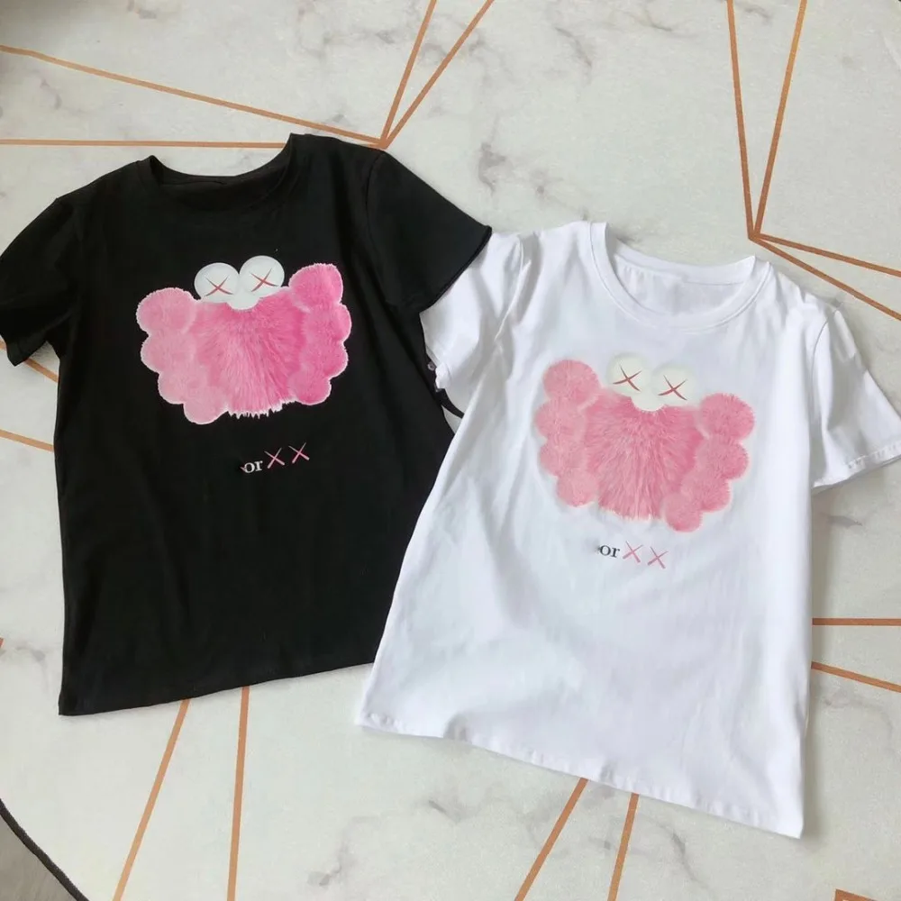 

2019 Spring Summer Cotton T-Shirt Woman Casual T Shirt Letter Print Cute Pink KAWS Doll Women's Tops Tee Street Art Shirts