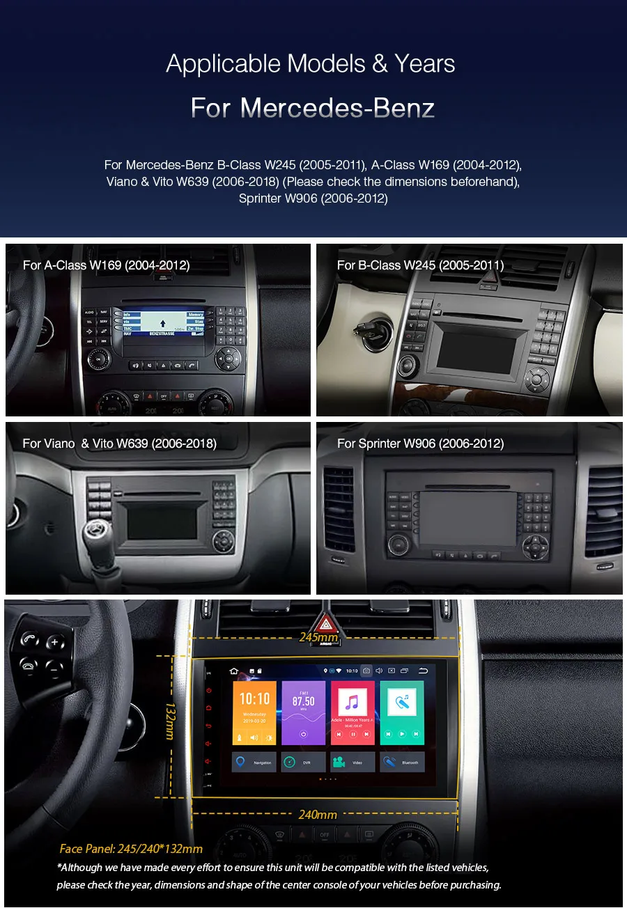 Top XTRONS Radio Android 9.0 Octa Core Car DVD Player GPS for Mercedes Benz B Class W245 A-Class W169 Viano Vito W639 Sprinter W906 2