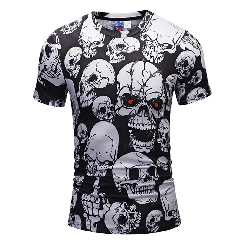 

Brand New Summer 3d T shirt Men Casual Short Sleeve Skull Print Polyester T Shirts Comfort O Neck tee shirt homme Size S-XXXL