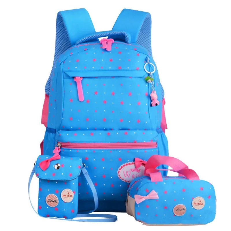 3 шт./компл. школьные ранцы Рюкзак Школьный модная детская одежда милые рюкзаки для детей с рисунком из геометрических фигур для девочек-подростков, школьный студент Mochila - Цвет: sky blue B