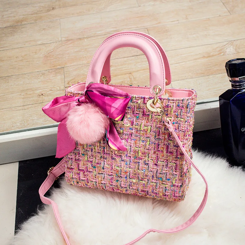 Женская сумка, Женская винтажная сумка, модная универсальная сумка через плечо, женские шелковые шарфы, шерстяная ткань - Цвет: Розовый