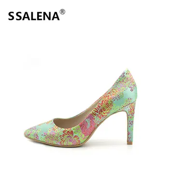 

Women Elegant Floral Wedding Pumps Ladies Pointed Toe Shallow Stiletto Shoes Femlae Slip On High Heels Party Shoes AA60572