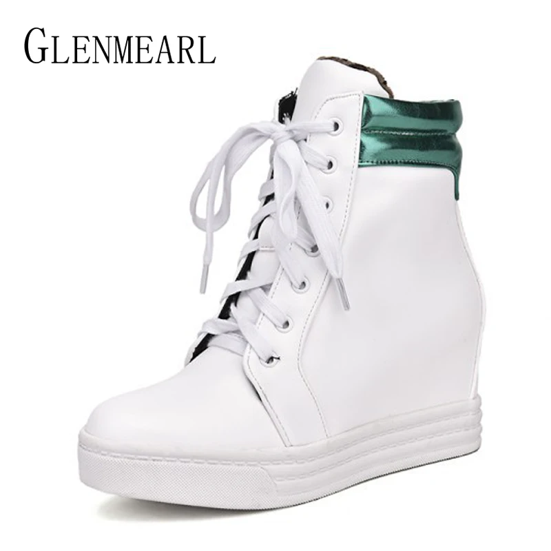 Women Sneakers Flat Platform Ankle Boots Winter Shoes Wedges High Top Woman Casual Shoes Height Increasing Lace Up Plus Size DE Women Sneakers Flat Platform Ankle Boots Winter Shoes Wedges High Top Woman Casual Shoes Height Increasing Lace Up Plus Size DE