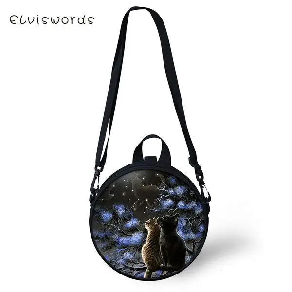 ELVISWORDS Women Round Shape Crossbody Bags Dreamastic Cats Prints Cute Girls Small Purses Kawaii Pattern Women Shoulder Bags - Цвет: CDWX1152I