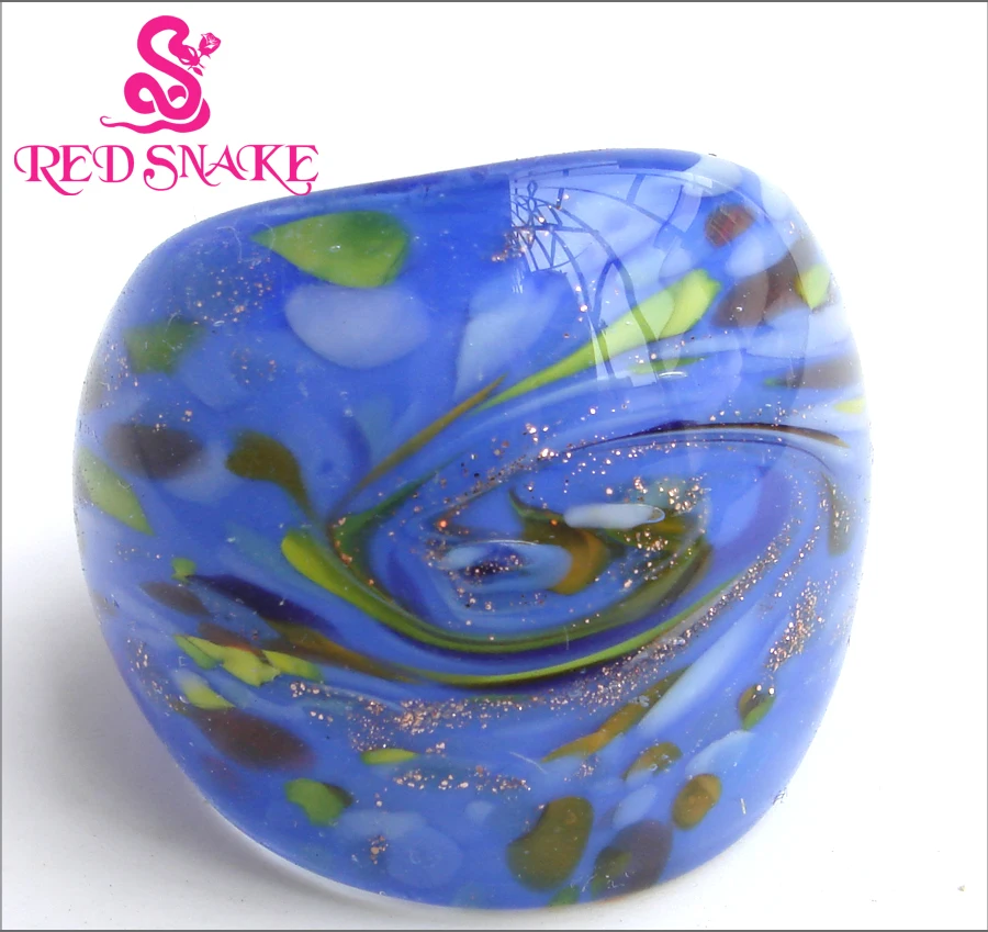 

RED SNAKE Fashion Ring Handmade Blue with color spots Murano Glass Rings