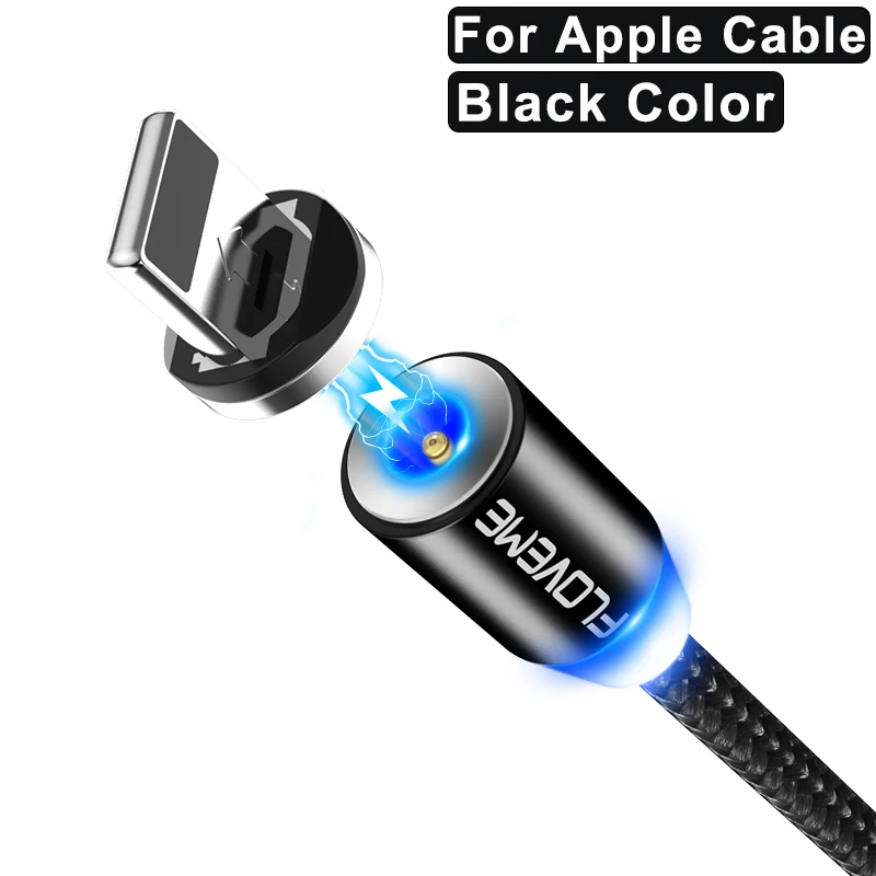 FLOVEME магнитная зарядка магнитный кабель Магнитный зарядный кабель Micro usb type C Lighting Cable 2A Быстрая зарядка USBC/type-C провод для зарядки iPhone samsung кабель зарядка для айфона шнур для зарядки телефона - Цвет: For Apple Black