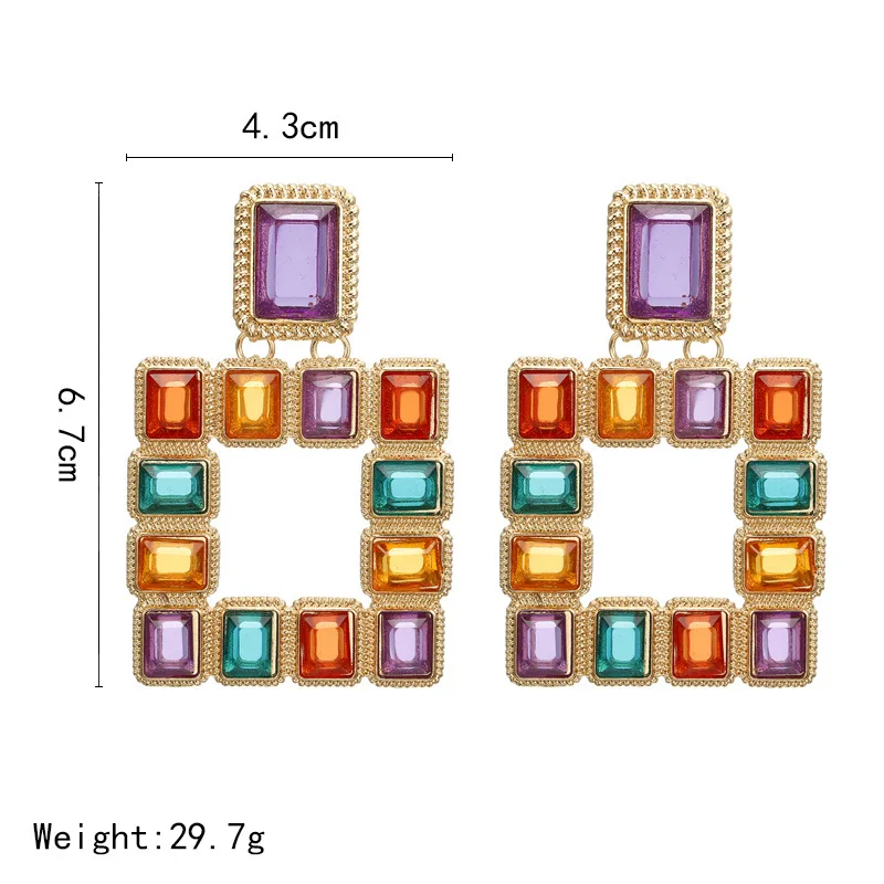 Новинка, большие геометрические Висячие серьги для женщин, большие квадратные Разноцветные серьги с кристаллами, вечерние ювелирные изделия, Oorbellen jn558