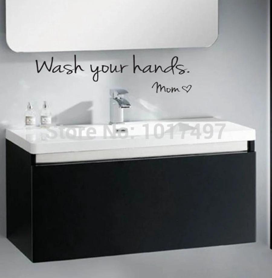 "Wash Your Hands by Mom" Bathroom Reminder Sign Vinyl Wall Stickers Waterproof Toilet /Kitchen Lovely Wall Art Decal Decoration toilet stickers toilet wall stickers