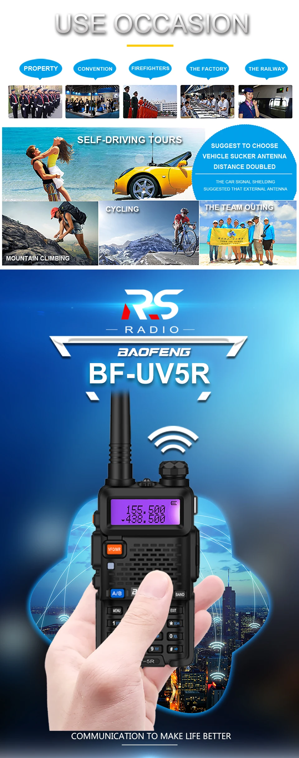 1 шт. BAOFENG UV-5R иди и болтай Walkie Talkie UHF VHF Любительское радио, Си-Би радиосвязь станция высокое Мощность HF Quad Band Мобильный трансивер