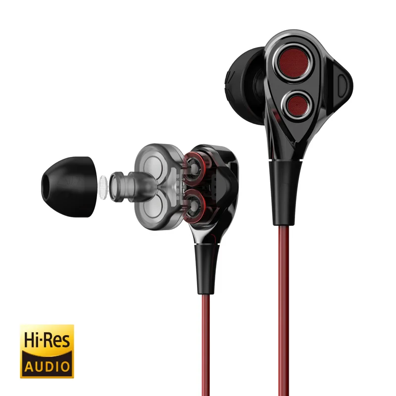 RUKZ DT6 Dual Dynamic Speaker HiFi Earphones with Mic for font b SmartPhone b font Stereo