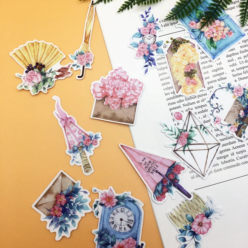 

13pcs Exquisite Self-made Pink flower umbrella Letters Stickers DIY Craft DIY Sticker Pakc Photo Albums Diary Stickers