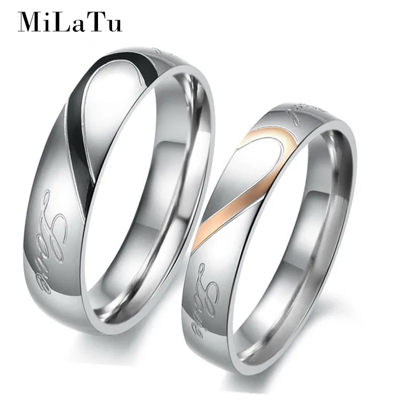 

UJBOX lovers Romantic Love Heart Engagement Ring For Women Men Stainless Steel Wedding Bands Promise Rings US Size 4 to 15 R166G