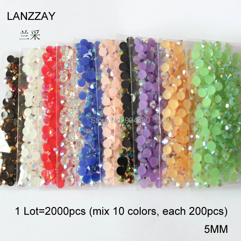 Free Shipping LANZZAY 2000pcs Mix Colors 5MM SS20 AB Resin Flat Back Rhinestone 14 Facets Nail Art Jewelry Cellphone DIY Craft | Дом и сад