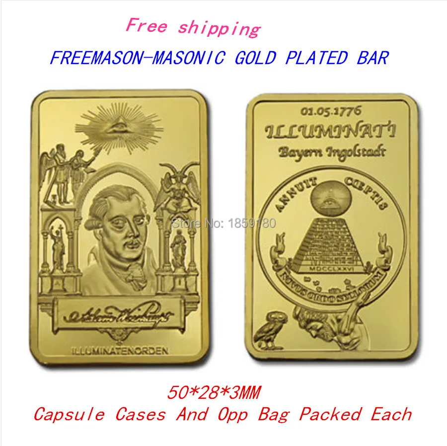 RARE ILLUMINATI - FREEMASON-MASONIC - NEW WORLD ORDER - 24K GOLD CLAD INGOT bar.jpg