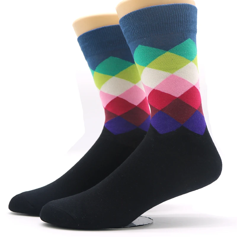 

5Pairs Fashion Men's Socks Rhombus Pattern Male Ankle Socks Meias Masculinas Mens Dress Socks for Men Compression Socks