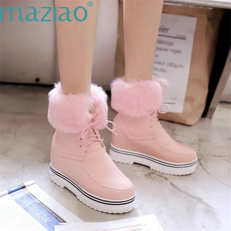 

Fashion Motocycle Booties Height Increasing Shoes Ankle Boots Square Heel Martin Boots Fluffy Shoes MAZIAO