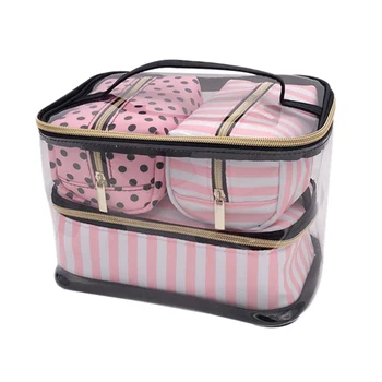 

FGGS-4Pcs/Lot Pvc Transparent Cosmetic Bag Organizer Travel Toiletry Bag Set Pink Beauty Case Makeup Case Beautician Vanity Ne