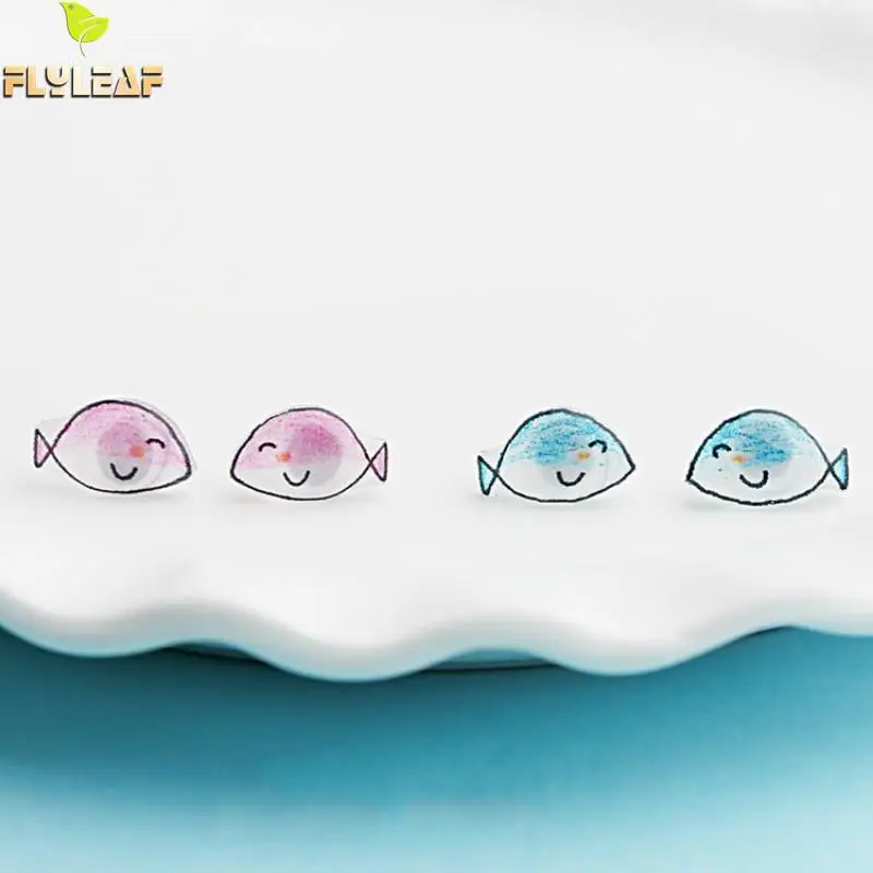 

Flyleaf 925 Sterling Silver Simple Blue Fish Resin Stud Earrings For Women Creativity Fashion Lady Jewelry