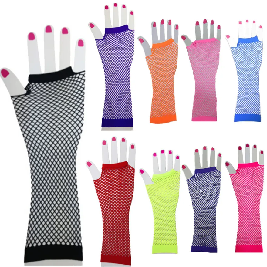 New 1Pair 70s 80s Gloves Lace Fingerless Length Women's Dance