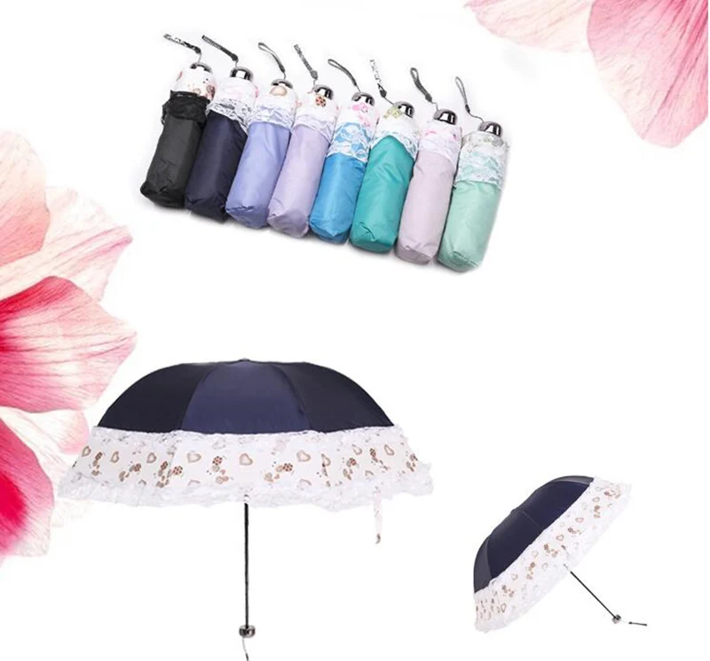 Lace Folding Sunscreen Umbrella Silver Coating Umbrella Sunny and Rain