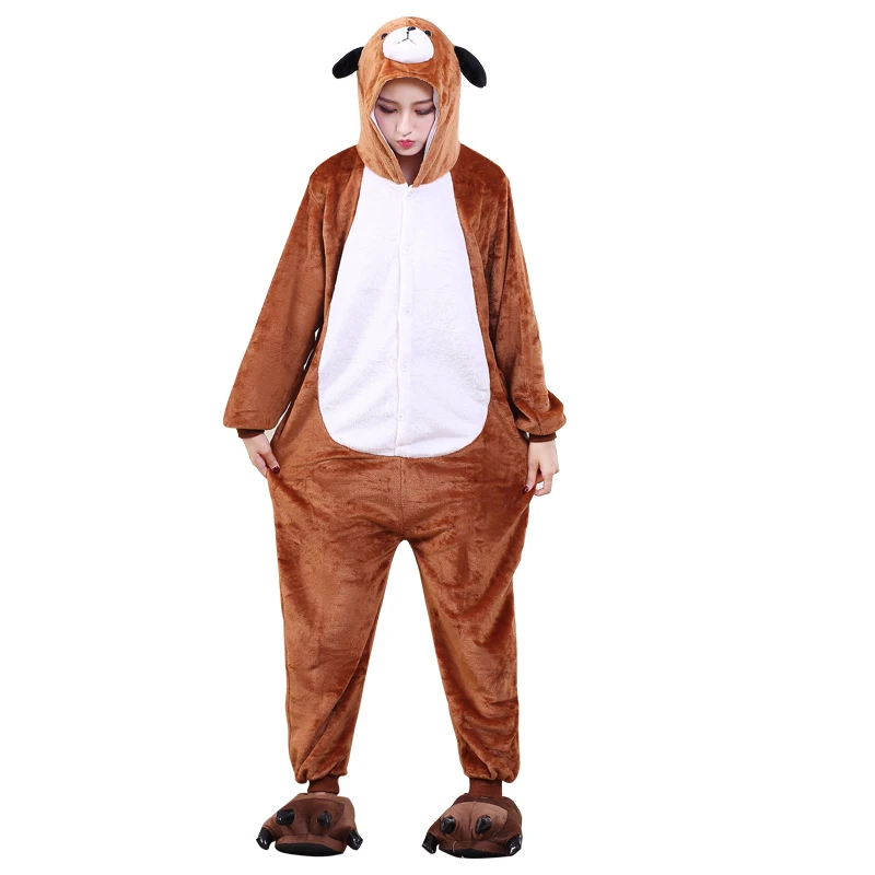 大人着ぐるみブラウン犬カバーオールフランネルワンピースパジャマ動物わんわんパジャマ 女性と男性ハロウィンコスプレ Onsie Aliexpress
