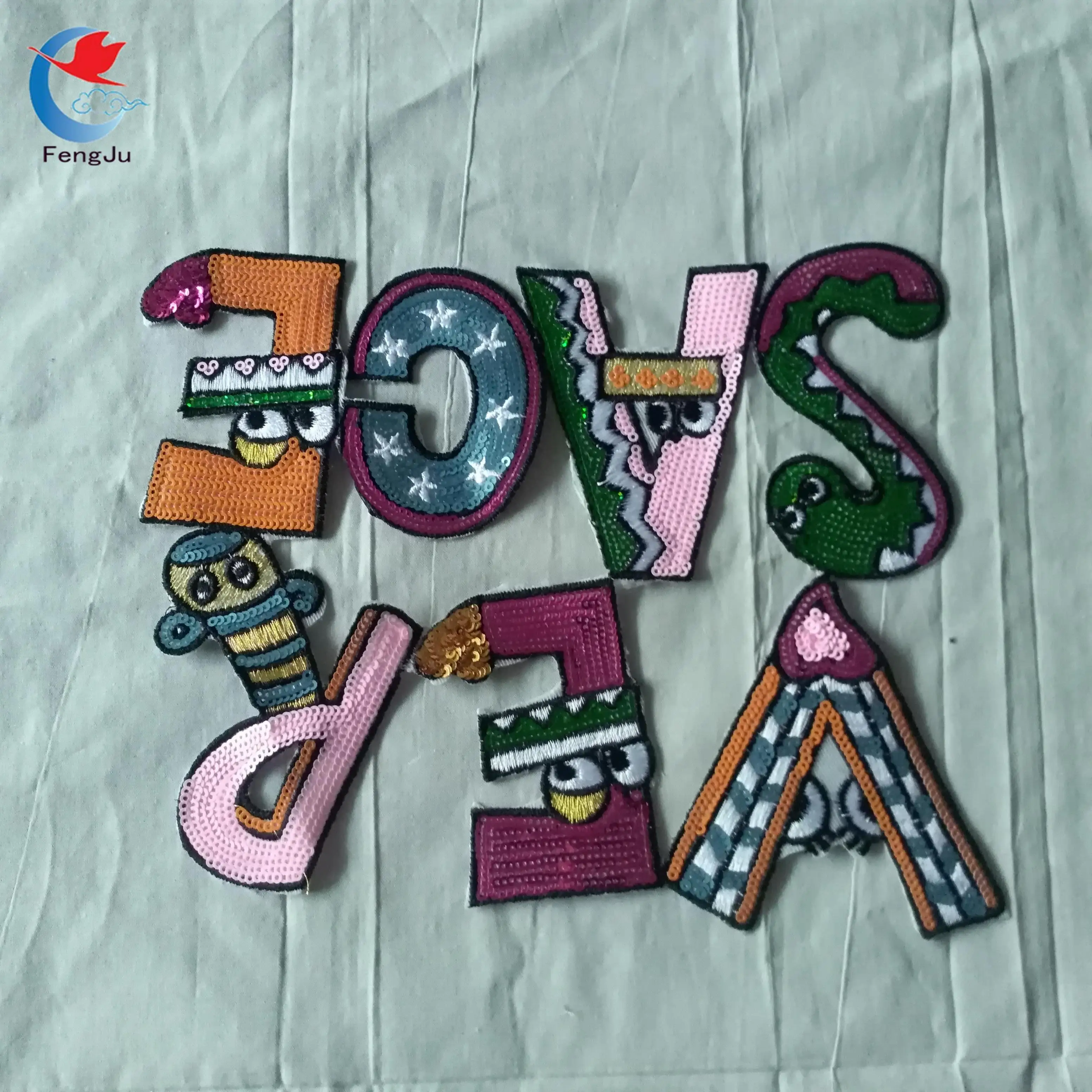 FengJu strange letter patches for clothing Strips Sequined Patch