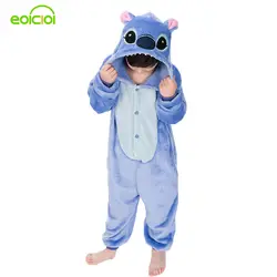 Eoicioi Детские Фланелевые животных стежка пижамы зима теплая с капюшоном дети Обувь для мальчиков Обувь для девочек детские пижамы