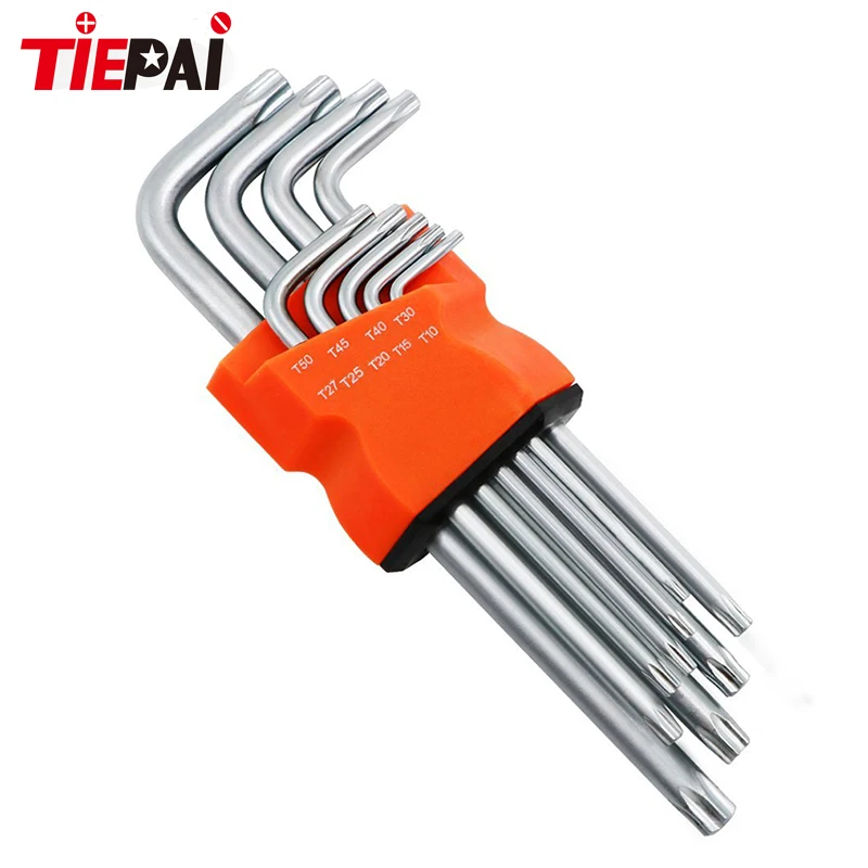 9Pcs Box End Wrench Tool Set Anti Tamper Proof Torx Key Bit Wrench L-Shape T10 T1 T20 T25 T27 T30 T40 T45T50 Short Length Type..