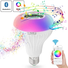 Умный RGB беспроводной Bluetooth динамик лампа воспроизведение музыки E27 светодиодный свет с пультом дистанционного управления- ограниченное предложение времени