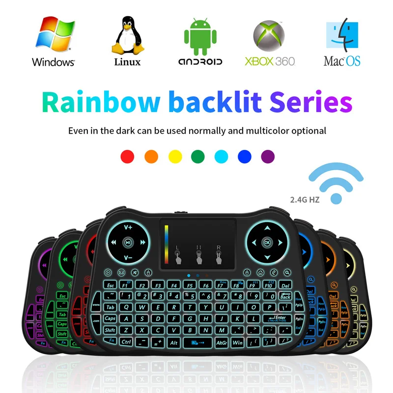 Rainbow Backlit MT08 Wireless font b Mini b font Keyboard 2 4G Touchpad Backlight font b