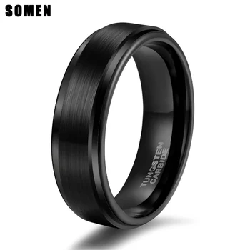 

Somen 6mm 8mm Black Tungsten Ring For Women Matte Brushed Wedding Band Classic Style Engagement Rings Jewelry anillos mujer